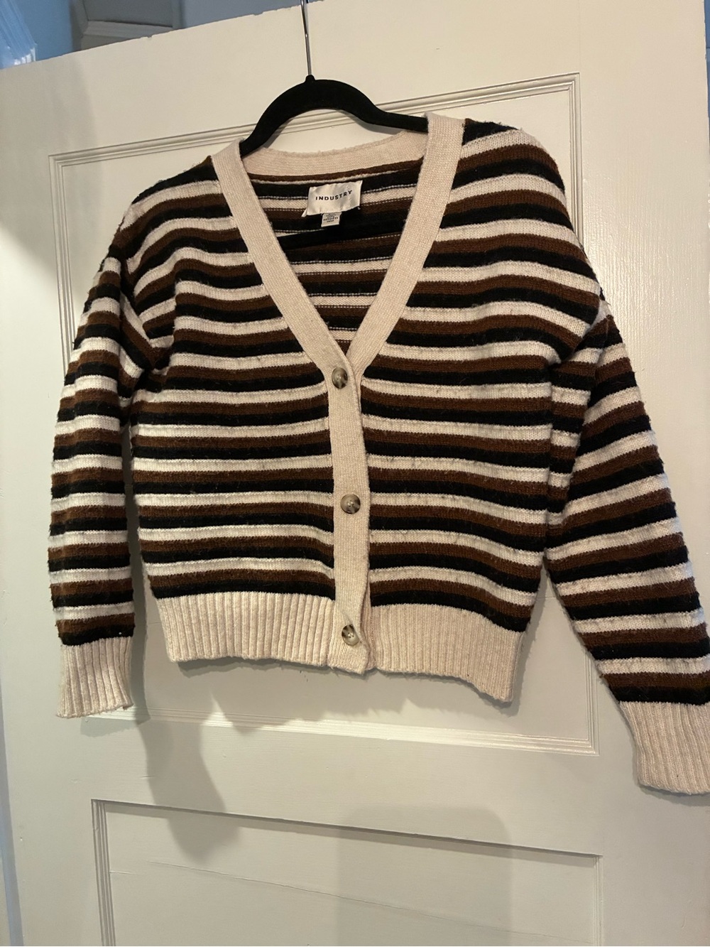 Industry Brown Black and Cream Striped Cardigan Sweater